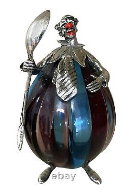 Vtg Venetian Murano Glass Sterling Silver Clown Statue Figurine Spoon D'Argento