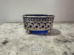 Vtg Watson Company sterling silver salt cellar With Cobalt Glass Liner 4457