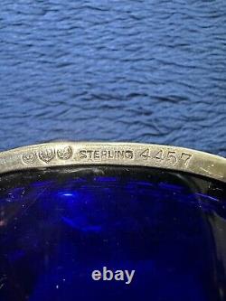 Vtg Watson Company sterling silver salt cellar With Cobalt Glass Liner 4457