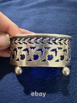 Vtg Watson Company sterling silver salt cellar With Cobalt Glass Liner 4457