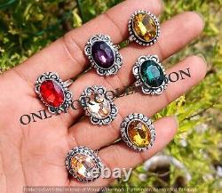 WOW Multi Faceted Topaz Glass 925 Sterling Silver Plated Wholesale Lot Rings