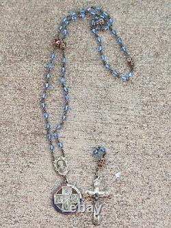 WW2 Sterling Silver St Christopher Enamel Glass Rosary Necklace Named 28 EF