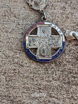 WW2 Sterling Silver St Christopher Enamel Glass Rosary Necklace Named 28 EF