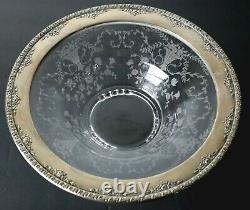 Wallace Sterling NORMANDIE Silver mounted etched glass Centerpiece bowl