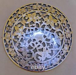 Webster Co Sterling Silver and Glass Trivet or Coaster Lilies 6 ART NOUVEAU
