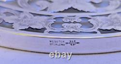 Webster Co Sterling Silver and Glass Trivet or Coaster Lilies 6 ART NOUVEAU