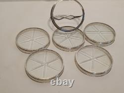 Webster Glass Coasters with Sterling Silver Rims and Caddy Art Deco