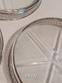 Webster Glass Coasters with Sterling Silver Rims and Caddy Art Deco