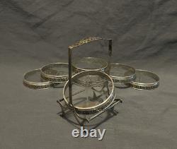 Webster STERLING SILVER RIMS & Starburst Cut GLASS SET OF 7 COASTERS Webster STERLING SILVER RIMS & Starburst Cut GLASS SET OF 7 COASTERS