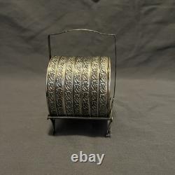 Webster STERLING SILVER RIMS & Starburst Cut GLASS SET OF 7 COASTERS