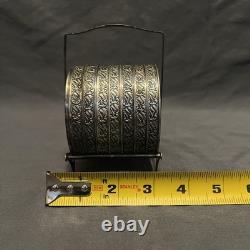 Webster STERLING SILVER RIMS & Starburst Cut GLASS SET OF 7 COASTERS