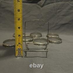 Webster STERLING SILVER RIMS & Starburst Cut GLASS SET OF 7 COASTERS