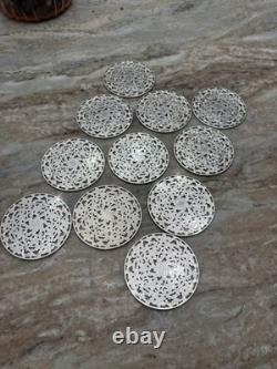 Webster Sterling Silver & Glass Coasters Set of 11 Lace Pattern Art Deco 1920's