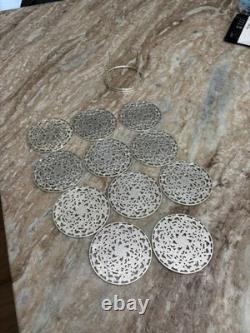 Webster Sterling Silver & Glass Coasters Set of 11 Lace Pattern Art Deco 1920's