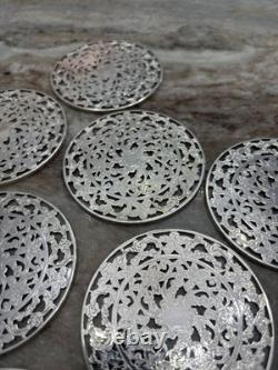Webster Sterling Silver & Glass Coasters Set of 11 Lace Pattern Art Deco 1920's