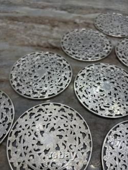 Webster Sterling Silver & Glass Coasters Set of 11 Lace Pattern Art Deco 1920's