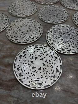 Webster Sterling Silver & Glass Coasters Set of 11 Lace Pattern Art Deco 1920's