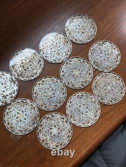 Webster Sterling Silver & Glass Coasters Set of 11 Lace Pattern Art Deco 1920's
