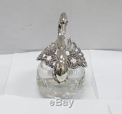 West German Sterling Silver & Cut Glass Swan Salt Cellar Dish