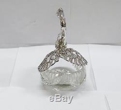 West German Sterling Silver & Cut Glass Swan Salt Cellar Dish