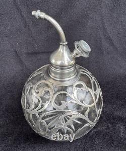 Whiting Sterling Silver Overlay Cut Glass Atomizer Perfume Bottle Art Nouveau
