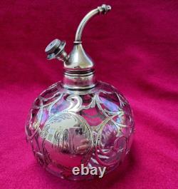 Whiting Sterling Silver Overlay Cut Glass Atomizer Perfume Bottle Art Nouveau
