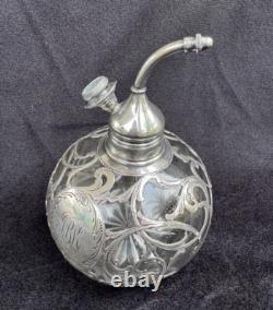 Whiting Sterling Silver Overlay Cut Glass Atomizer Perfume Bottle Art Nouveau