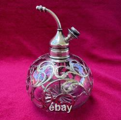 Whiting Sterling Silver Overlay Cut Glass Atomizer Perfume Bottle Art Nouveau
