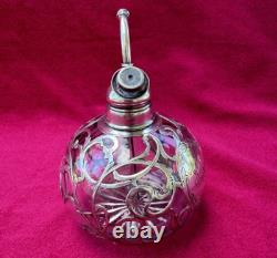 Whiting Sterling Silver Overlay Cut Glass Atomizer Perfume Bottle Art Nouveau