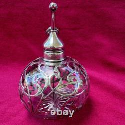 Whiting Sterling Silver Overlay Cut Glass Atomizer Perfume Bottle Art Nouveau