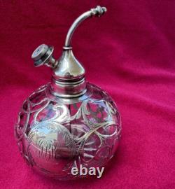 Whiting Sterling Silver Overlay Cut Glass Atomizer Perfume Bottle Art Nouveau