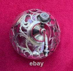 Whiting Sterling Silver Overlay Cut Glass Atomizer Perfume Bottle Art Nouveau