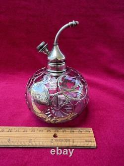 Whiting Sterling Silver Overlay Cut Glass Atomizer Perfume Bottle Art Nouveau