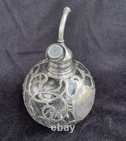 Whiting Sterling Silver Overlay Cut Glass Atomizer Perfume Bottle Art Nouveau