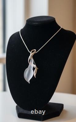 Whitney Kelly 925 Sterling Silver Frost Glass Lily Brooch/Pendant + Chain RARE