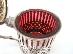 Wilcox Sterling Silver Mustard Pot Red Glass Liner