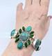 Wild Chunky Wide Turquoise & Faceted Green Glass Sterling Silver Bracelet