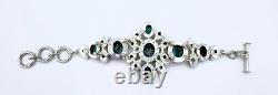 Wild Chunky Wide Turquoise & Faceted Green Glass Sterling Silver Bracelet