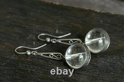 Wonderful Antique Edwardian English Silver Pool Of Light Glass Bead Earrings