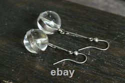 Wonderful Antique Edwardian English Silver Pool Of Light Glass Bead Earrings