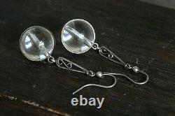 Wonderful Antique Edwardian English Silver Pool Of Light Glass Bead Earrings