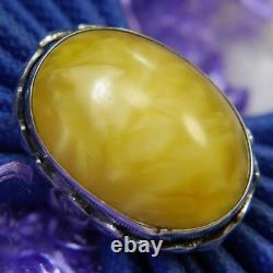 Yellow Peking Glass hand craft 1 Antique leaf 0.925 Sterling Silver Ring size 6