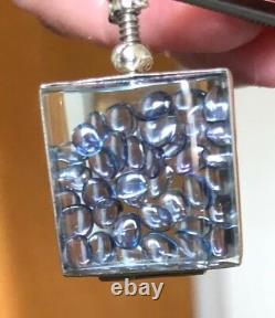 Yogo Sapphire sterling silver shake square glass pendant 5.6tcw